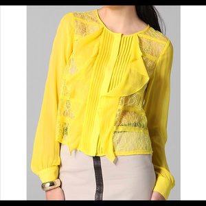 BCBGMAXAZRIA Cait Striped Lace Front Blouse